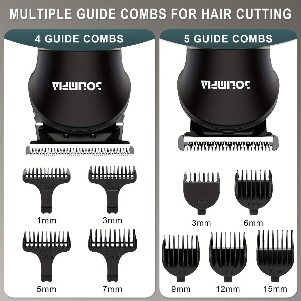 7-in-1 Hair Clipper Grooming Kit for Men Professional Cordless Barber Trimmer Set Beard Nose Body Hair USB Rechargeable 9 Guide Combs Self-Sharpening Blade Home Barber Kit Black