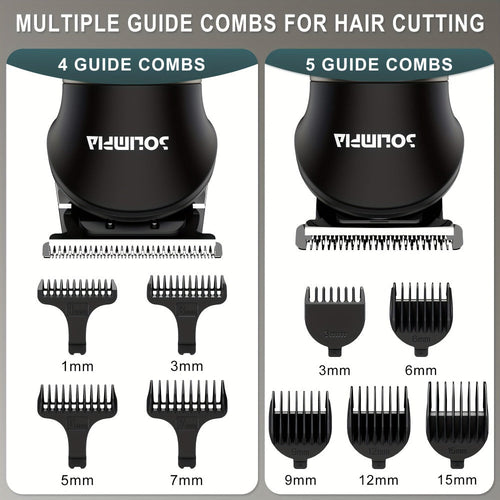 7-in-1 Hair Clipper Grooming Kit for Men Professional Cordless Barber Trimmer Set Beard Nose Body Hair USB Rechargeable 9 Guide Combs Self-Sharpening Blade Home Barber Kit Black