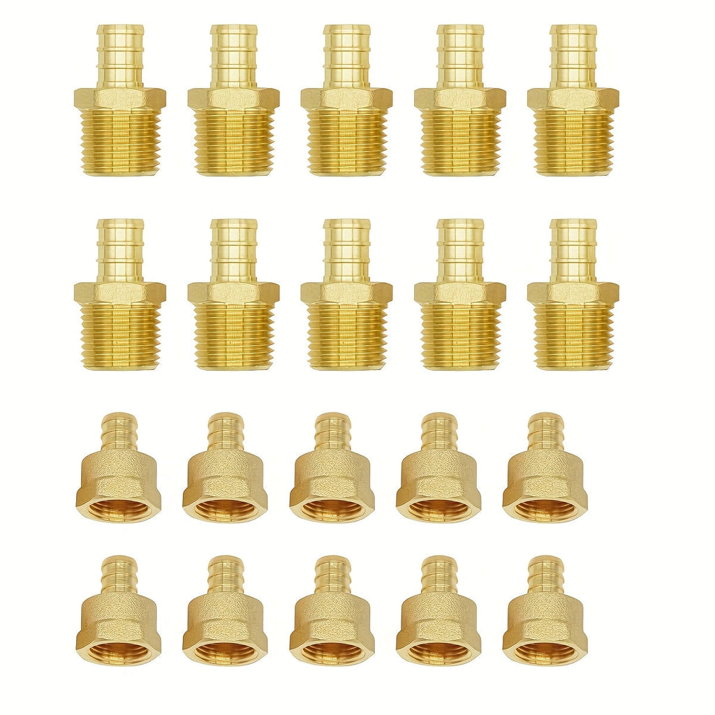 Brass PEX Crimp Adapters 20pcs - 10pcs 1/2¡± PEX x 1/2¡± Male NPT & 10pcs 1/2¡± PEX x 1/2¡± Female NPT Threaded Adapter, Crimp Fittings for PEX Pipe Plumbing Connections