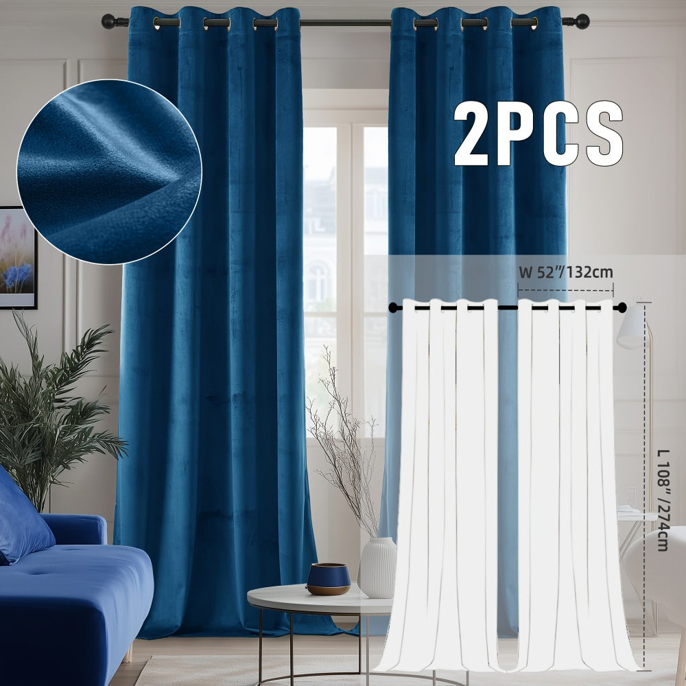 Velvet Room Darkening Curtains 2 Panels | Grommet Top Thermal Insulated Soundproof Blackout Curtains for Living Room Bedroom, Soft Solid Color Vintage Window Drapes