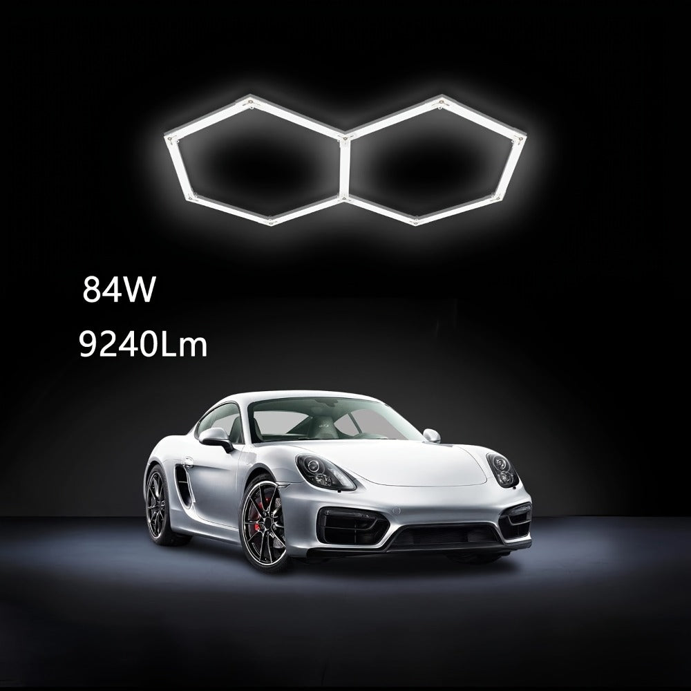 LED Hexagonal Garage Light 6500K ¨C Super Bright Daylight White Shop Light 42W¨C620W for Auto Detailing, Warehouse, Workshop, Basement & Gym (1 to 32 Grids, Hex Frame Available)
