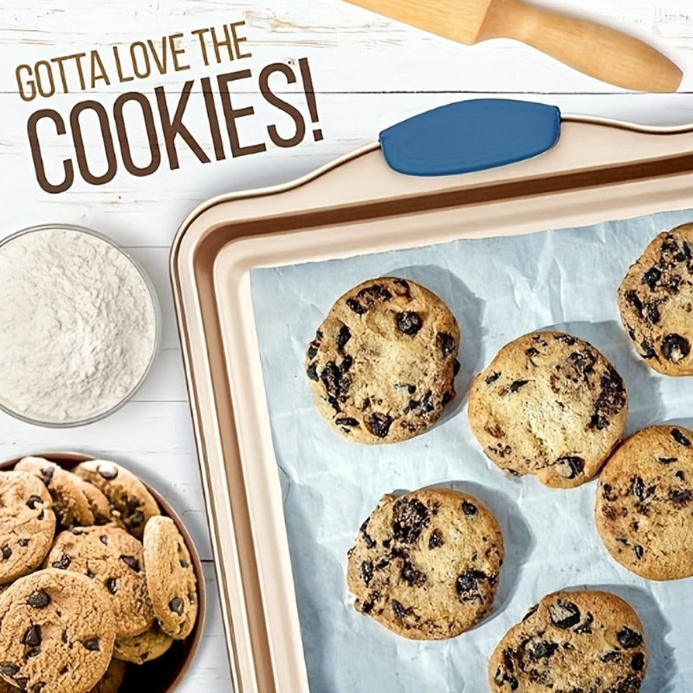 Nonstick Baking Sheet Set with Silicone Handles, Carbon Steel Cookie Sheet Pan Set in Assorted Sizes, Stackable Bakeware for Baking Roasting, Heavy Duty Oven Pans with Orange Handles, 2-Piece or 6-Piece