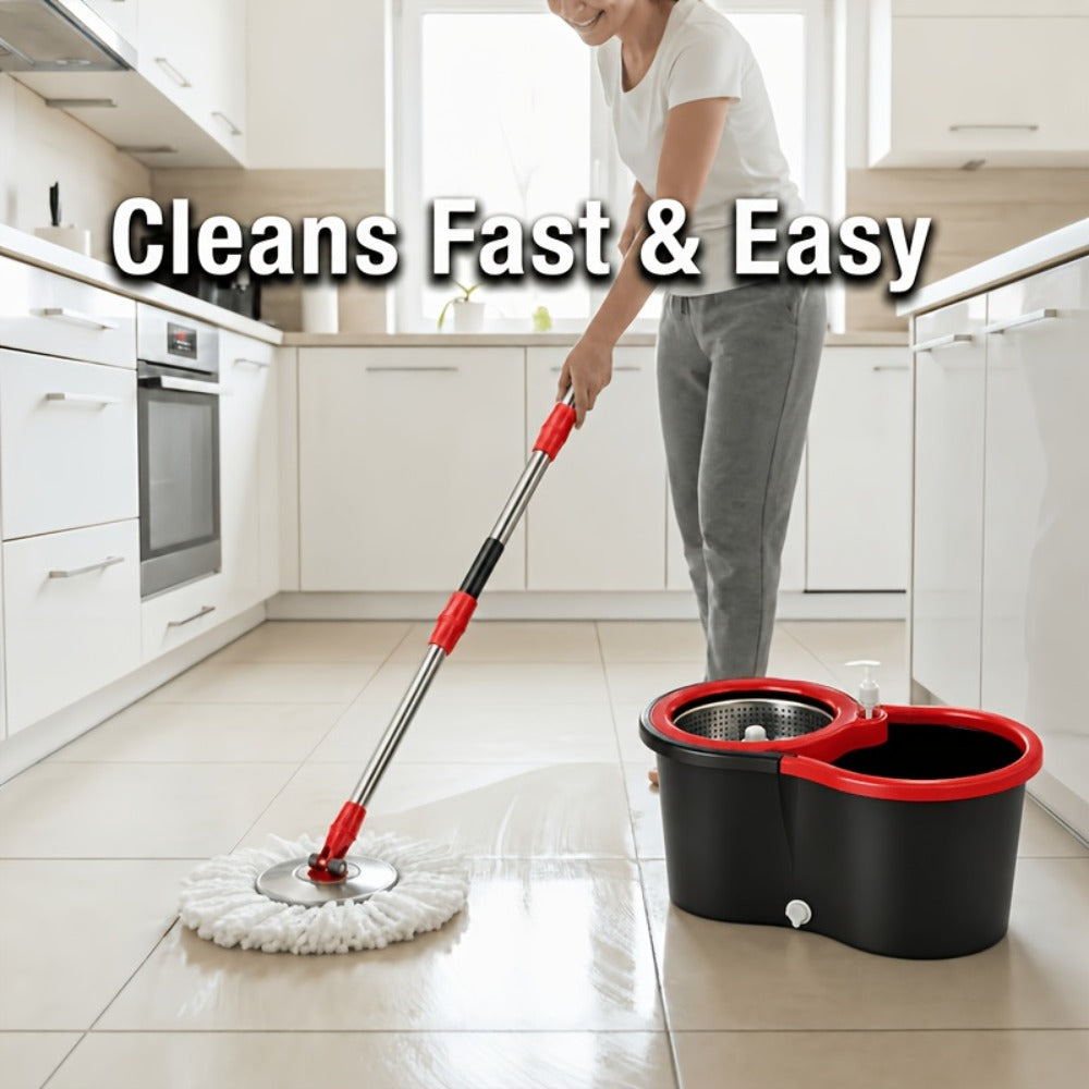 Spin Mop and Bucket Set 360¡ã with 4 Microfiber Mop Heads ¨C Wringer Bucket Floor Cleaning Kit for Hardwood Tile Laminate ¨C Spinning Mop System Home Kitchen