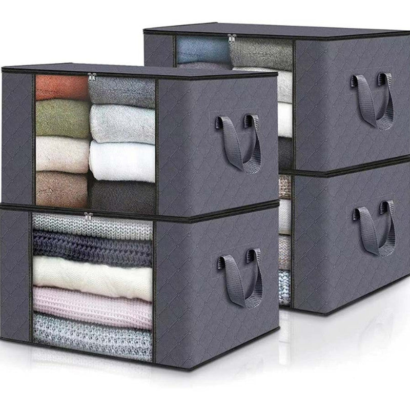 Large Capacity Storage Bags 4-Pack ¨C 23.78 Gallon Foldable Closet Organizer Bins with Reinforced Handles for Clothing, Blankets, Comforters, Bedding & Under-Bed Storage ¨C Black & Gray