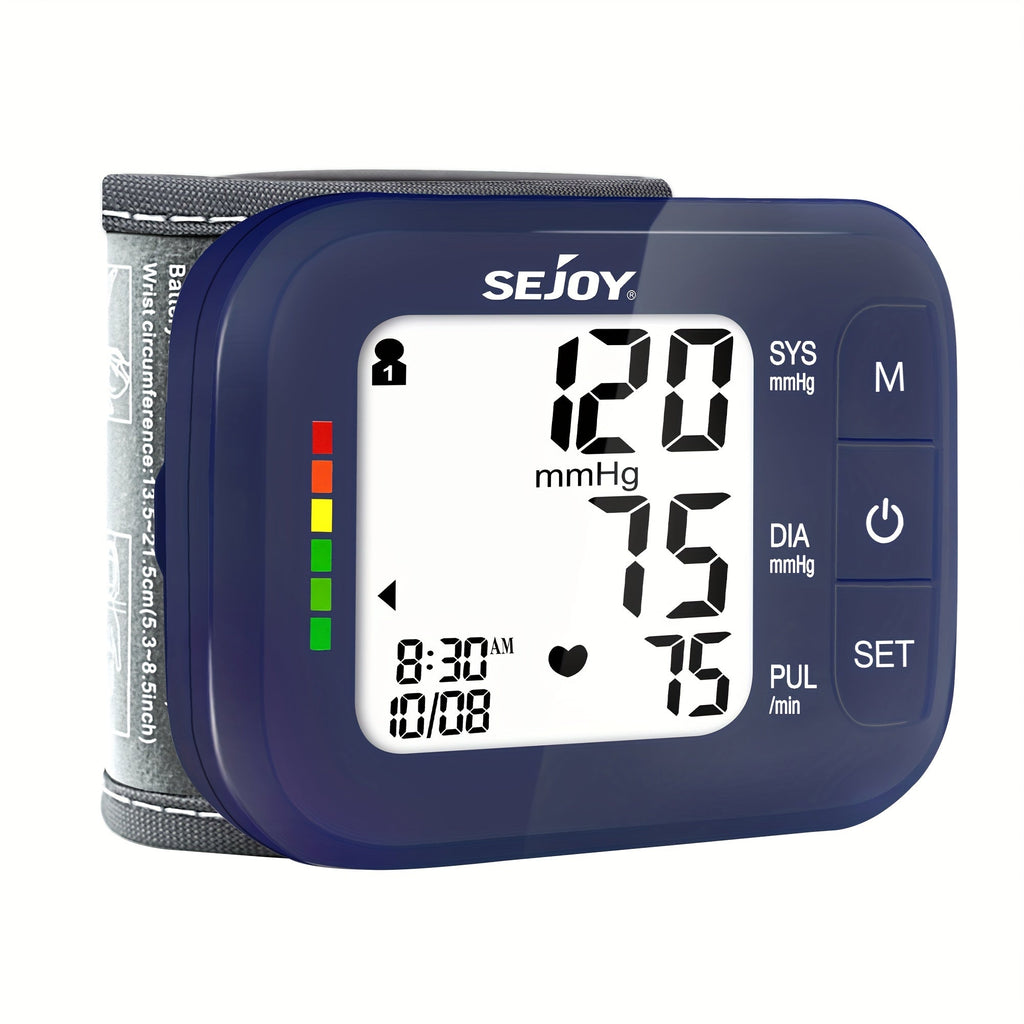 Wrist Blood Pressure Monitor - Sejoy Automatic Digital BP Machine with Large LCD Display, Wrist Strap & Batteries Included, Portable & Accurate for Home Use & Travel (Blue / White / Black / Purple)