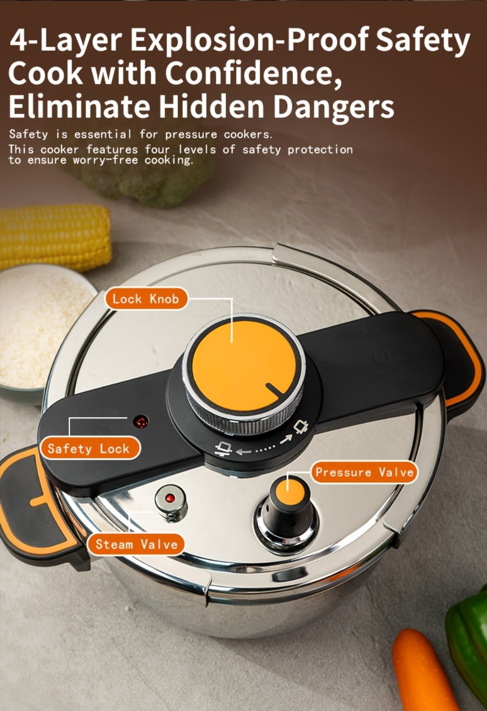 Pressure Cooker Stainless Steel with One-Twist Lock Lid ¨C Heavy-Duty Induction & Gas Compatible Stew Pot in 1.32gal, 1.59gal & 2.11gal, Dishwasher Safe Family Soup Cooker for Daily Cooking