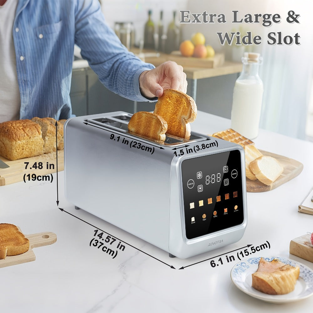 4-Slice Toaster Long Slot Stainless Steel ¨C Touch Screen LED Display, 1.5¡± Wide Slots, Countdown Timer, Memory Function, Dual Control, 6 Shade Settings