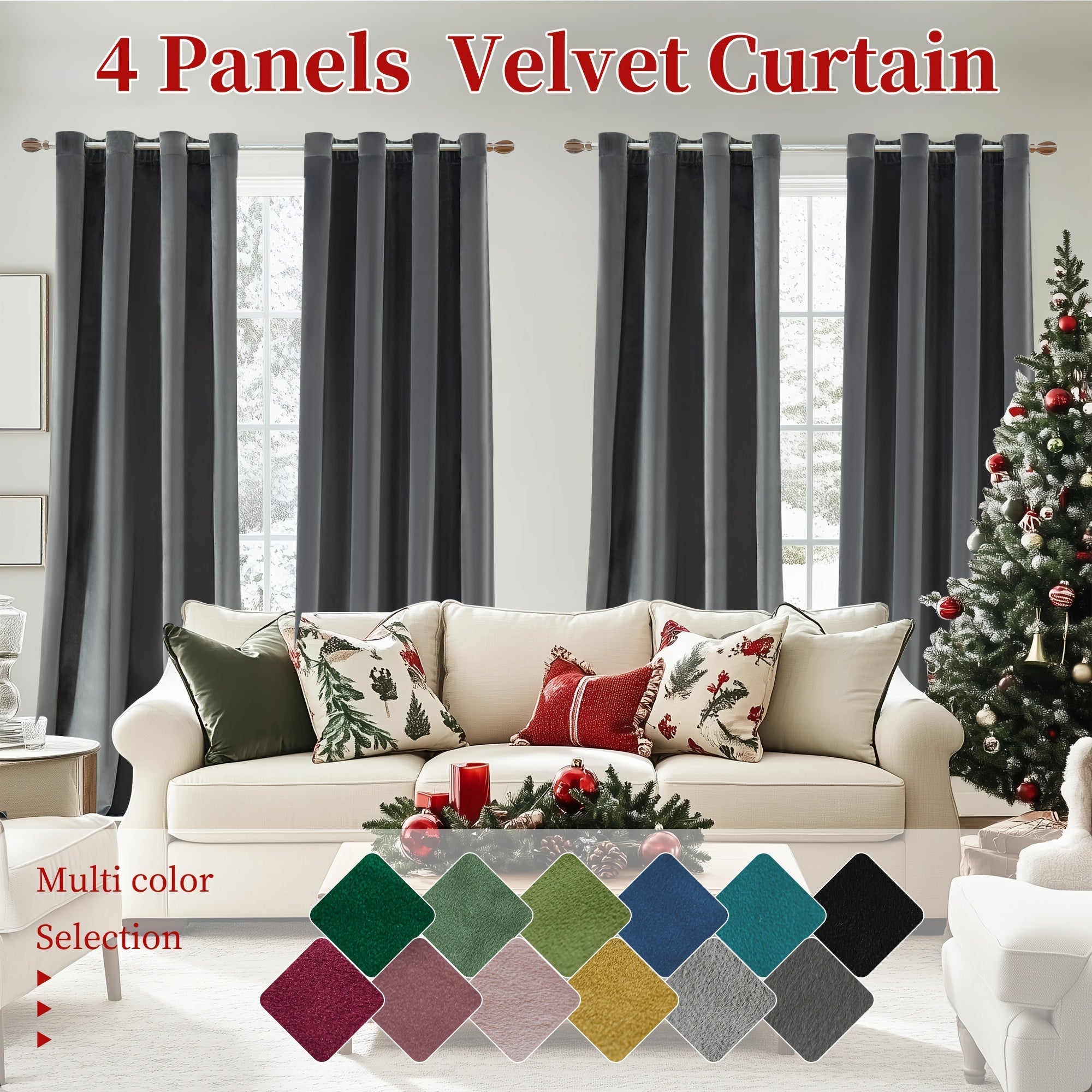 Blackout Curtains 4 Panels Velvet Thermal Insulated Noise Reducing Grommet Top Room Darkening Drapes for Living Room Bedroom Decor