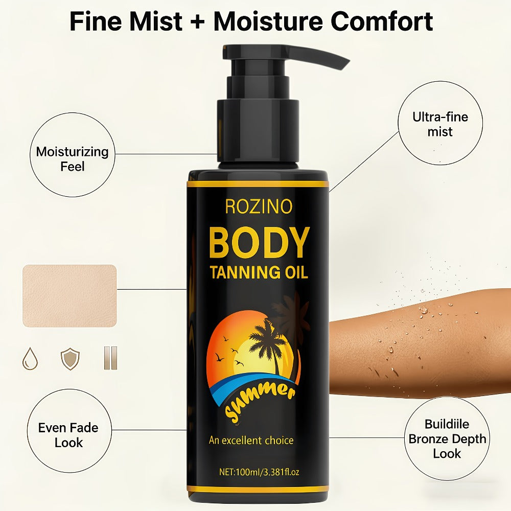 Body Tanning Oil Tan Boosting & Ultra Moisturizing 3.381oz - Alcohol-Free Natural Bronze Sunless Tanning for All Skin Types | Summer Beach & Indoor Use | Unisex