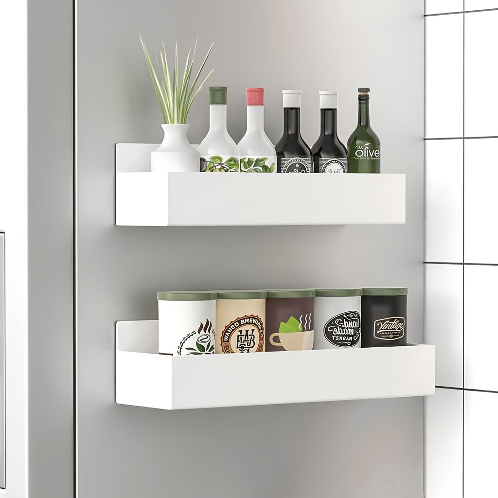 Magnetic Refrigerator Storage Rack 2/4pcs Fridge Side Organizer, Multi-Purpose Magnetic Storage Box for Kitchen Bathroom, Space-Saving Magnetic Shelf for Spices Paper Towels, White or Black
