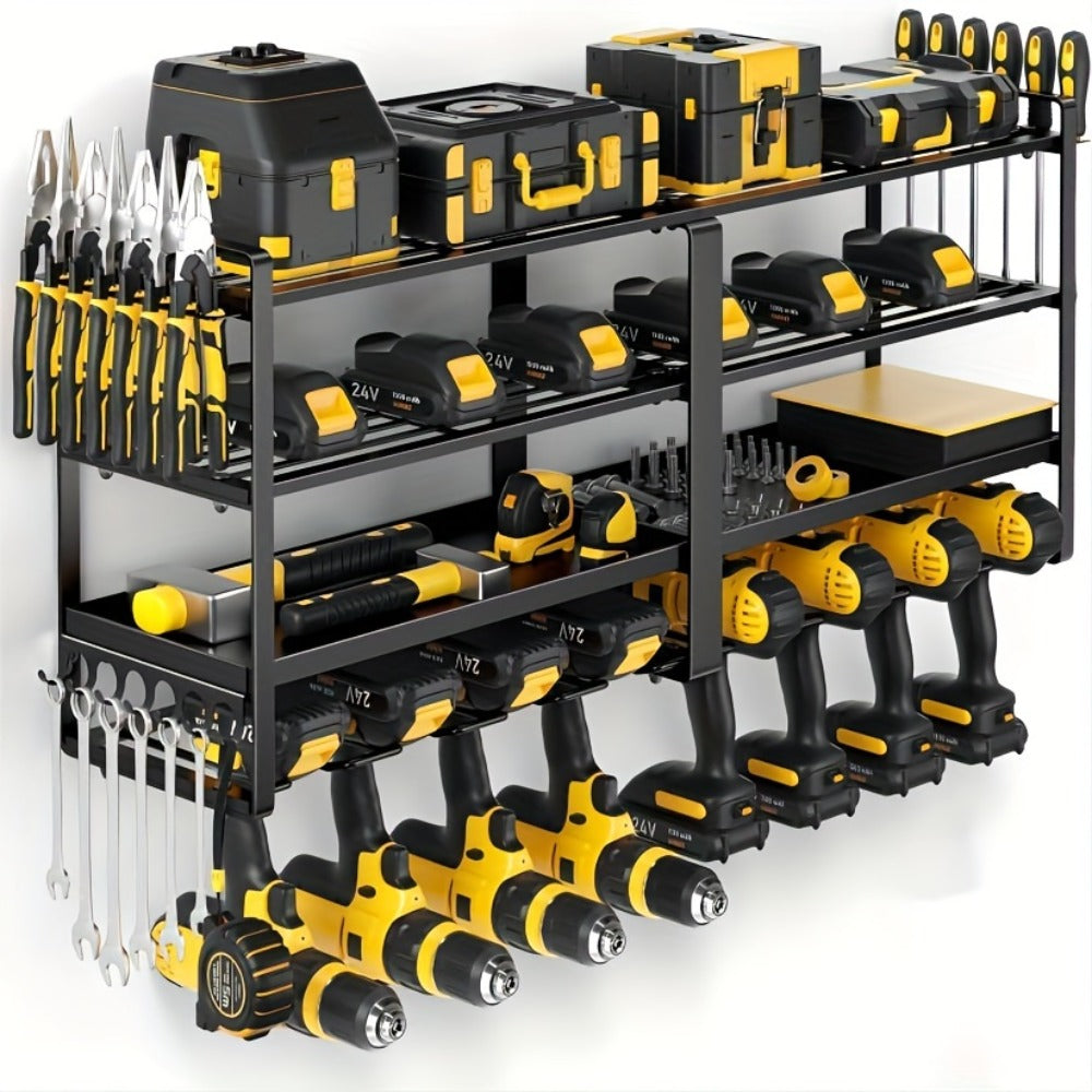 Wall Mounted Power Tool Organizer Rack ¨C Heavy Duty Metal Drill Holder with 2/3/4 Layer Floating Shelf | Garage Tool Storage for Cordless Drills, Screwdrivers & Power Tools | No Electricity Needed