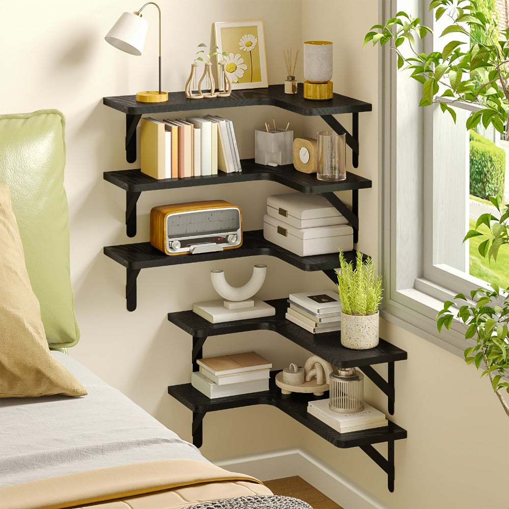 Corner Floating Shelves Wall Mounted Set ¨C Multi-Color Rustic Corner Shelf for Bedroom, Bathroom, Kitchen & Living Room