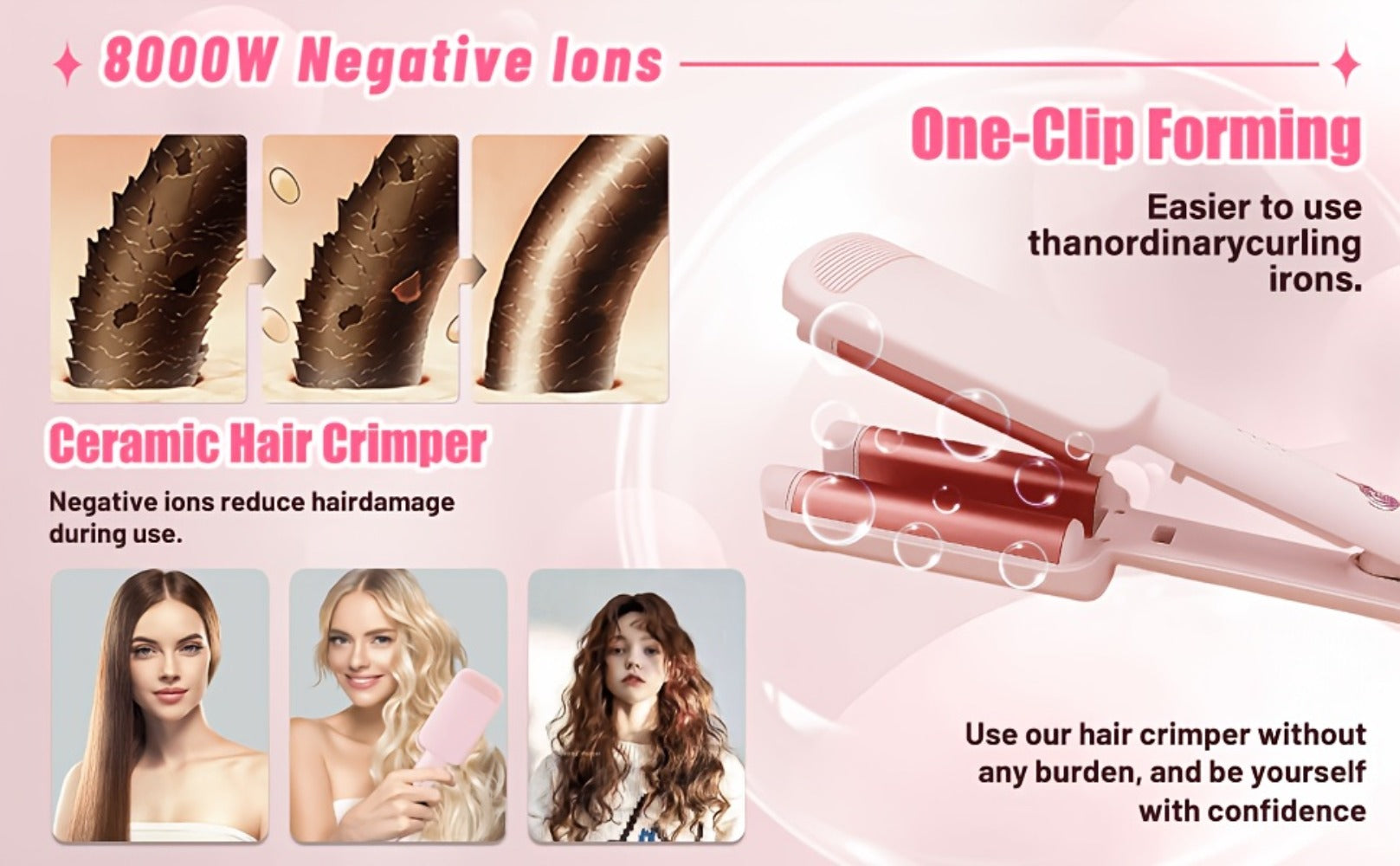 Hair Curling Iron 1.25 Inch - Beach Wave Curling Wand with Dual Voltage, Deep Wave Barrel, Anti-Frizz Ceramic Coating, Easy Home Use, Travel-Ready Styling Tool for All Hair Types