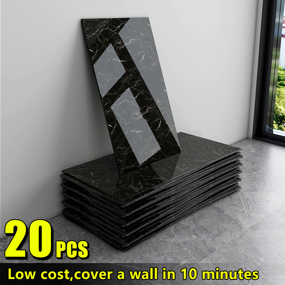 Marble Peel and Stick Wall Panels Self-Adhesive 3D Decorative Tiles - Glossy Marble Sheets for Bathroom Kitchen Living Room - Removable Vinyl Planks White Grey Black Imitation Stone DIY Home Decor