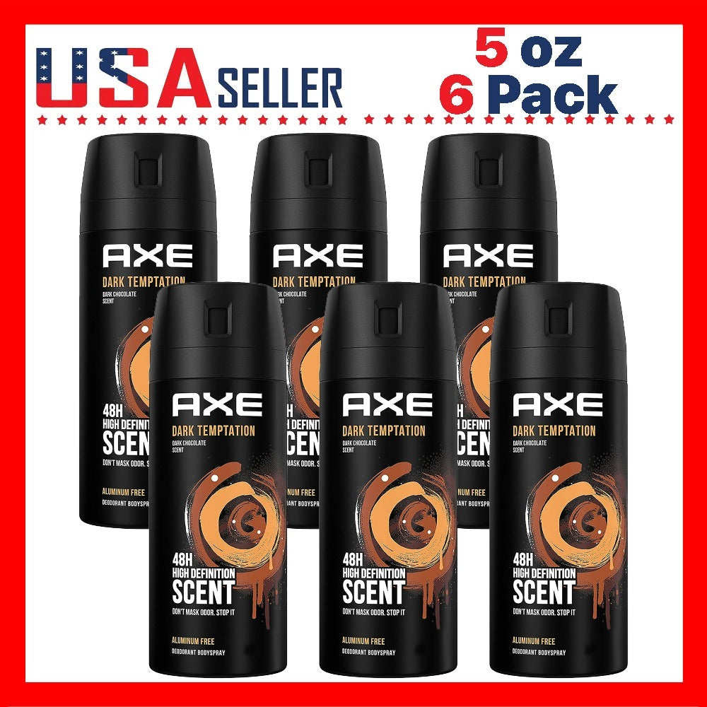 Men's Body Spray Deodorant Axe Dark Temptation, Dark Chocolate Fragrance Long-Lasting Odor Protection Aluminum-Free Body Spray for Men, 5.1oz 150ml per Bottle ¨C Available in 3 Pack & 6 Pack