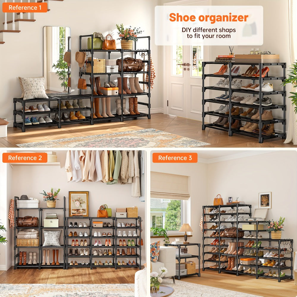 Large Metal Shoe Rack 4-Row 9-Tier Freestanding Shoe Organizer for Entryway Bedroom Hallway | 64-Pair Capacity Shoe Tower with Golden Tubes DIY Adjustable Shelves Space-Saving Vertical Shoe Storage