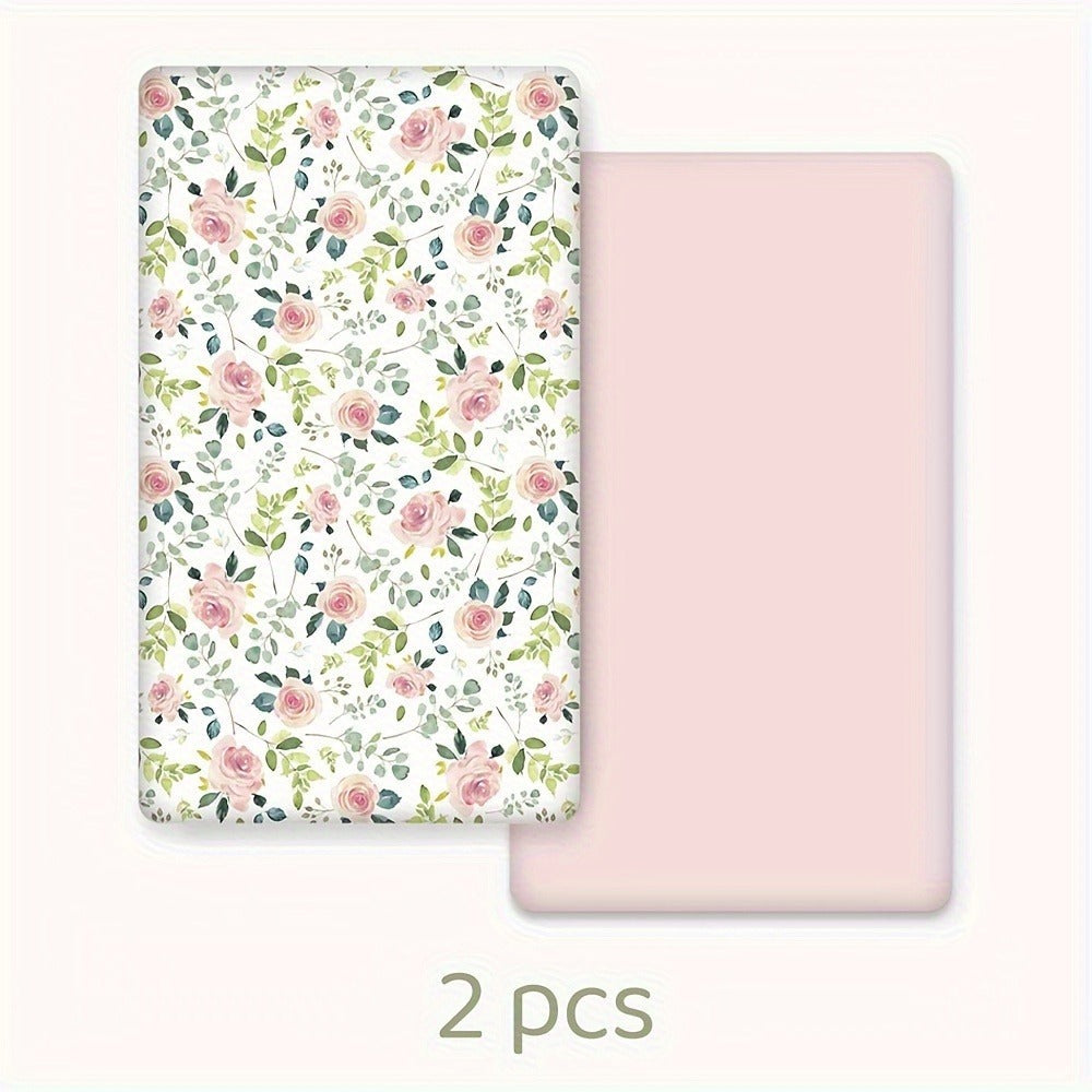 Fitted Sheet 2 Pack Super Soft Microfiber Mattress Cover Cute Animal Flower Pattern Pink Flower Whale Deer Home Travel Machine Washable Unisex Christmas Gift