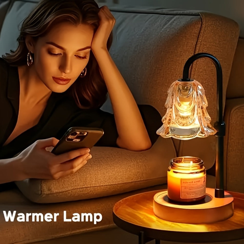 Candle Warmer Lamp 2 Pack with Dimmer and 12H Timer Adjustable Height Brightness Wood Base LED Wax Melt Warmer Flameless Candle Lamp for Home Decor Bedroom Living Room Gift for Mom Wife Friends