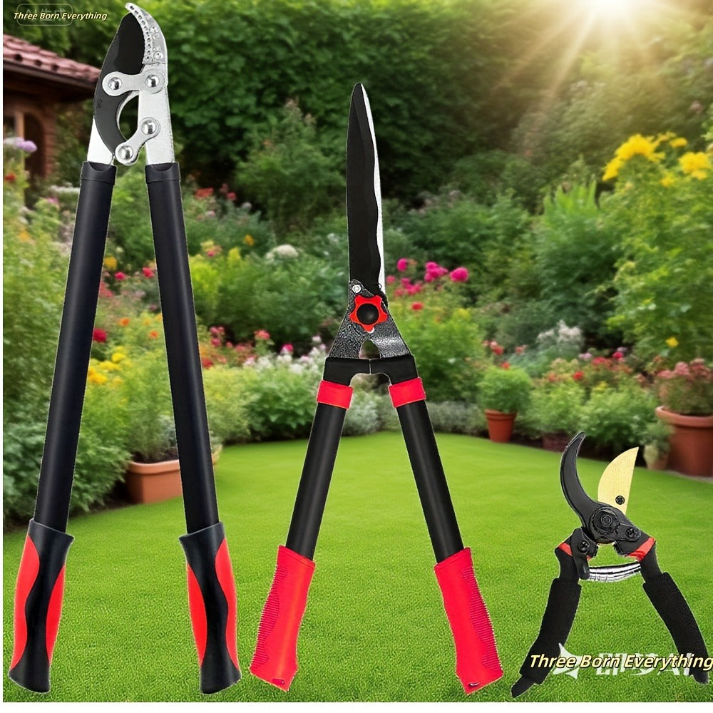 Garden Pruning Shears Set Loppers Hedge Shears & Hand Pruner Combo ¨C Heavy Duty Alloy Steel Branch Cutter Kit with Compound Action, Ergonomic Grip for Yard Lawn Tree Shrub Trimming Indoor Outdoor