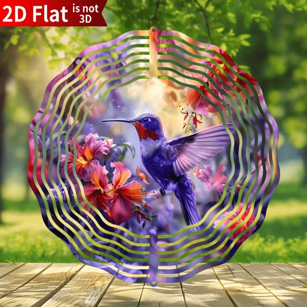 Hummingbird Wind Spinner for Garden ¨C 10¡± Kinetic Metal Sculpture with Color-Changing Feathers, Wind-Powered 2D Flat Iron Art for Outdoor Yard Decor, Patio Stake Ornament, Bird Lover Gift