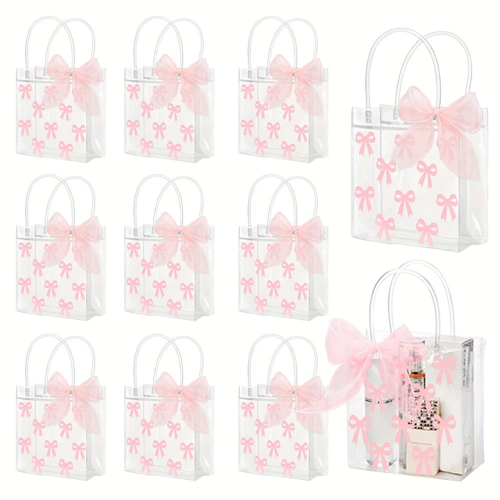Clear PVC Gift Bags with Pink Bow & Ribbon 24-Pack Party Favor Tote Bags