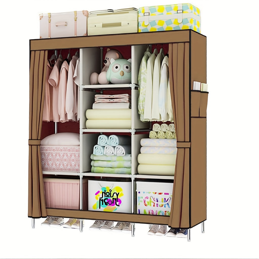Portable Wardrobe Closet with Steel Frame & Non-Woven Shelves ¨C Dustproof Clothes Storage Organizer, Visible Grid Sections, 67x17.7x50.4 Inch Bedroom Wardrobe for Shoes, Clothes & Accessories