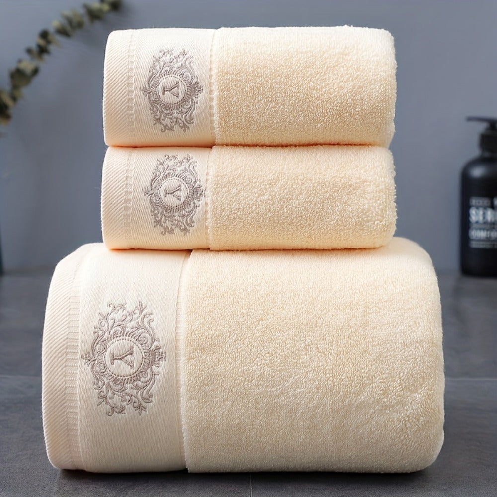 Embroidered Cotton Towel Set 3-Piece ¨C 400g/©O Soft Absorbent Lint-Free Bath Towel Hand Towel Set for Home Spa Salon