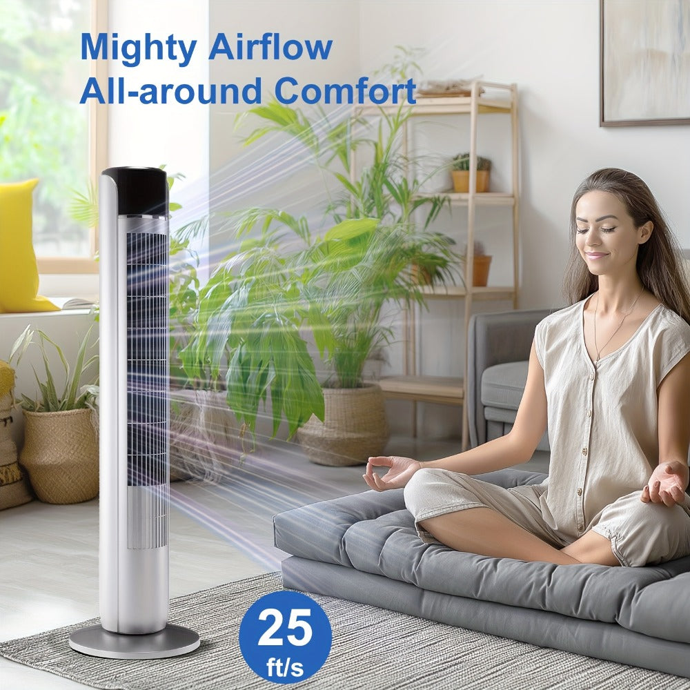 Bladeless Tower Fan 36 Inch | Remote Control, 5-Speed Settings & 4 Operating Modes, Whisper-Quiet 28dB, 12-Hour Timer, Oscillating Standing Fan for Home, Bedroom & Office ¨C Titanium Gray & Black