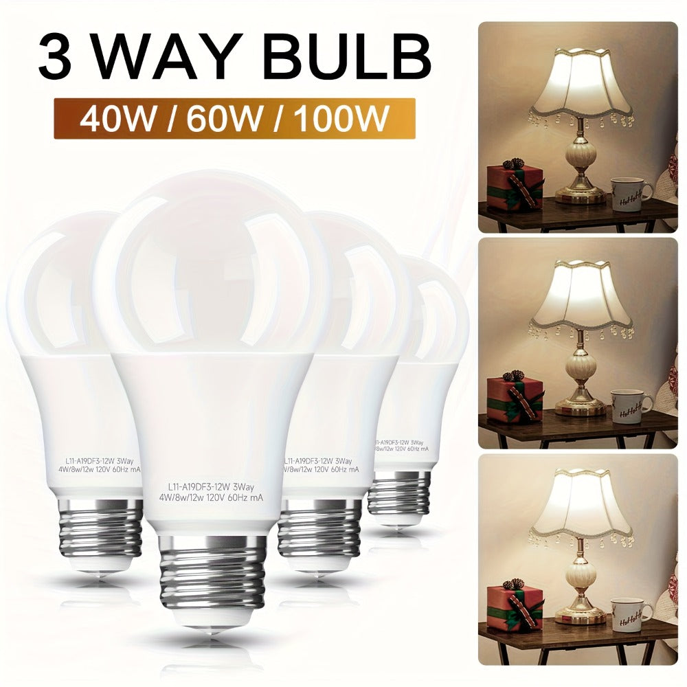 3-Way A19 Light Bulb 50 100 150W Equivalent 1500 Lumens E26 Medium Base ¨C Warm White 2700K & Daylight 5000K Three-Way Bulb for Bedroom Living Room Study Room Floor Lamp, 4 Pack