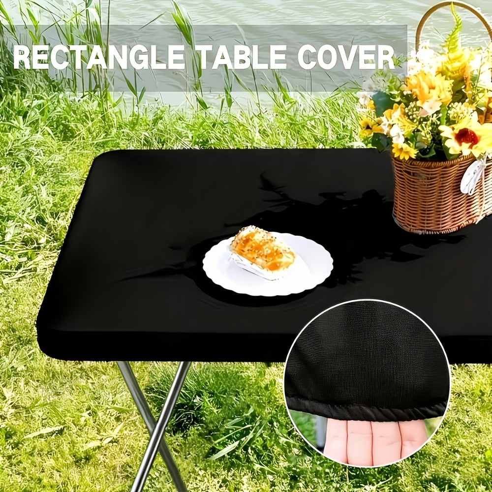 Stretch Table Covers 6Ft Washable Elastic Rectangle Tablecloth for Parties Weddings Picnics Camping, Spandex Polyester Blend, Fits Standard 6 Foot Tables, Set of 3 6 9 or 12, Black White Blue