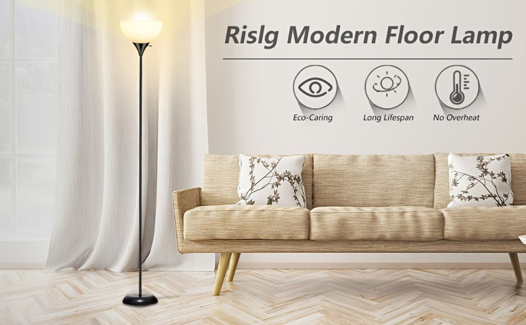 Floor Lamp for Living Room Bedroom Office Industrial Metal Torchiere Standing Lamp Adjustable Rotary Switch Shatter-Proof Shade Black