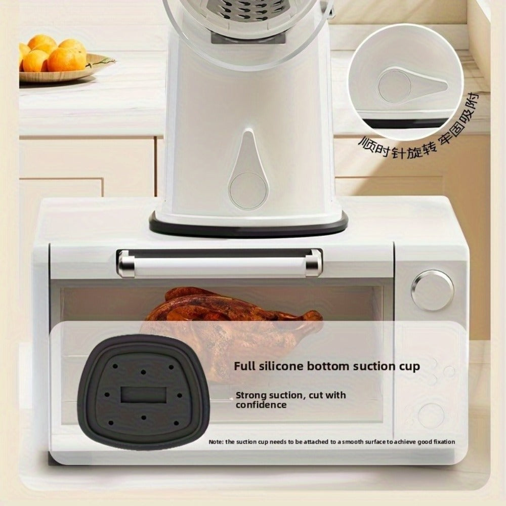 Rotary Cheese Grater with Handle 10 Interchangeable Blades Suction Cup Base Easy Clean Kitchen Slicer for Cheese Vegetables Fruits Nuts