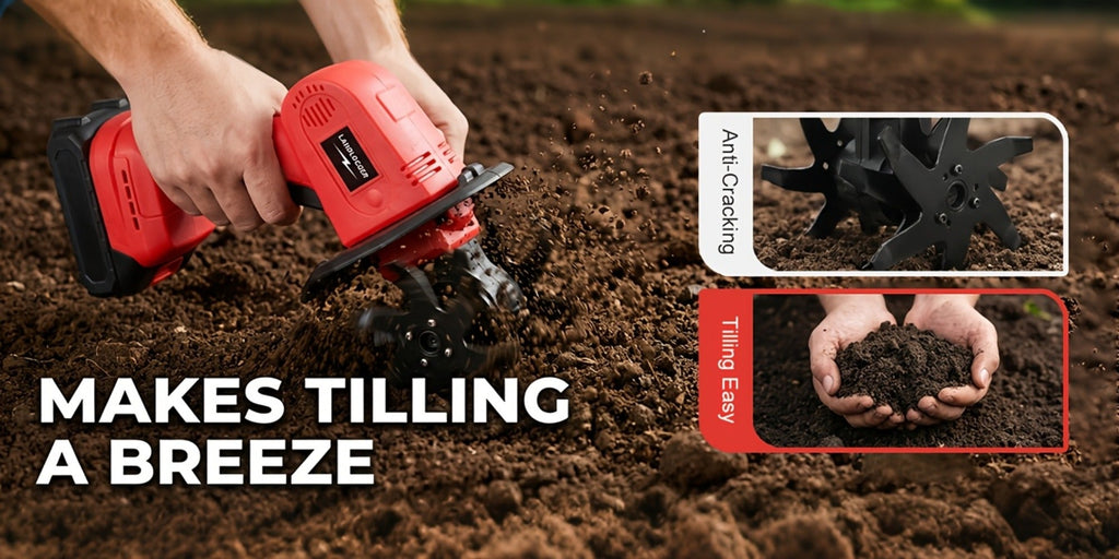 Cordless Electric Cultivator 20V Lightweight Handheld Rotary Tiller ¨C 9-Inch Width 6.6-Inch Depth, 1 or 2 Batteries & Charger, Garden Soil Tiller for Courtyard Farmland Vegetable Garden Raised Bed