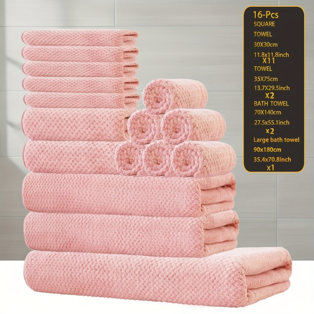Coral Fleece Bath Towel Set 16 Piece 300GSM - Extra Large Bath Towel Washcloths Square Towels Soft Absorbent Quick Dry | 11 Colors | Hotel Home Travel Spa Gift Complete Bathroom Towel Collection