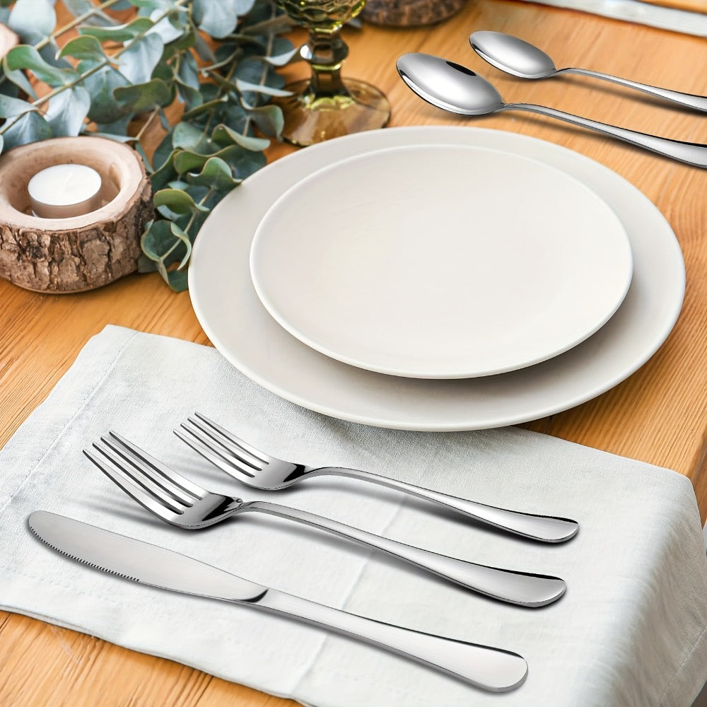 Flatware Set for 12, 60-Piece 304 Stainless Steel Cutlery Set with Mirror Polish & Titanium Plated Finish ¡ª Dishwasher Safe Silverware with Knife, Fork & Spoon | Silver, Gold & Rainbow
