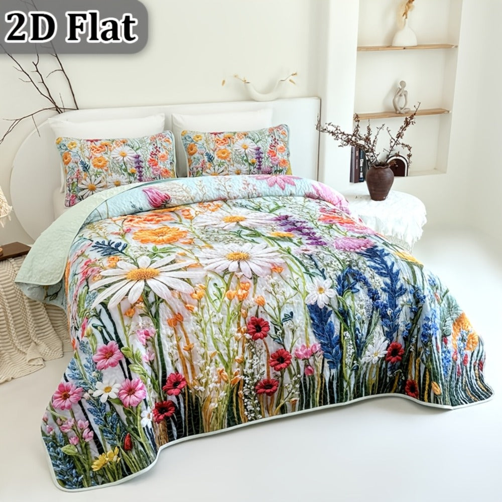 Comforter Set 2 3 Piece Colorful Floral Print Quilt with Pillowcases, Soft Breathable Hypoallergenic Machine Washable Quilted Bed Cover for Twin Full Queen King, Boho Flower Bedding Room Decor
