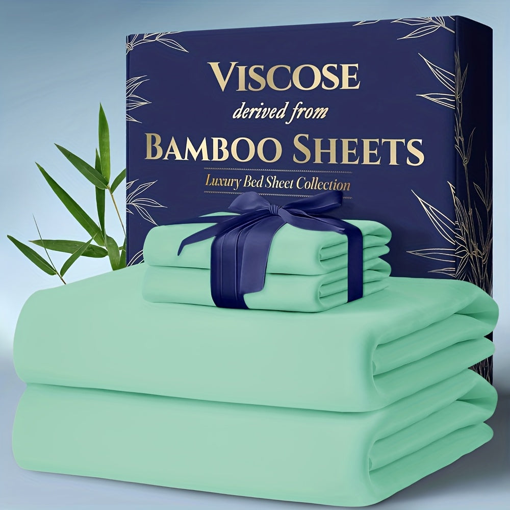 Bamboo Bed Sheet Set Twin Full Queen King - Cooling Soft Deep Pocket Fitted Sheets for Hot Sleepers, Moisture-Wicking Breathable Bedding Set Multiple Colors