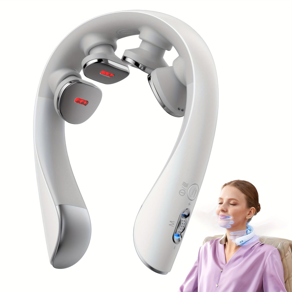Neck Massager with Heat Cordless Electric Kneading | Wearable Hands-Free Portable Neck Shoulder Massager USB Rechargeable | Deep Acupressure Muscle Relaxer for Office Car Travel | Gift for Women Men