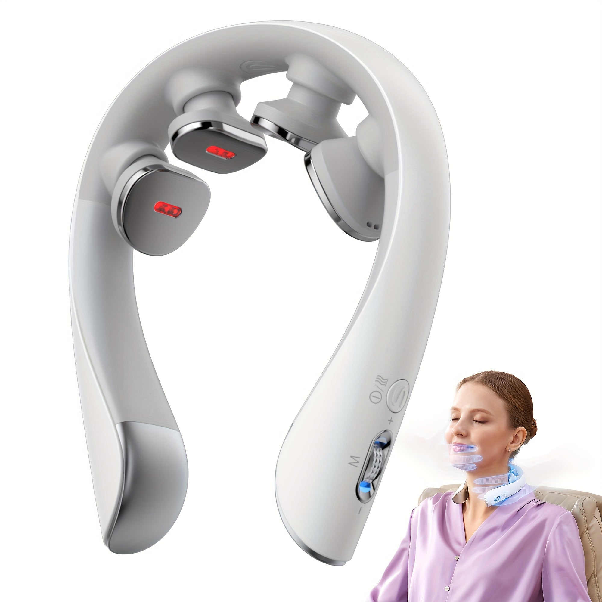 Neck Massager with Heat Cordless Electric Kneading | Wearable Hands-Free Portable Neck Shoulder Massager USB Rechargeable | Deep Acupressure Muscle Relaxer for Office Car Travel | Gift for Women Men