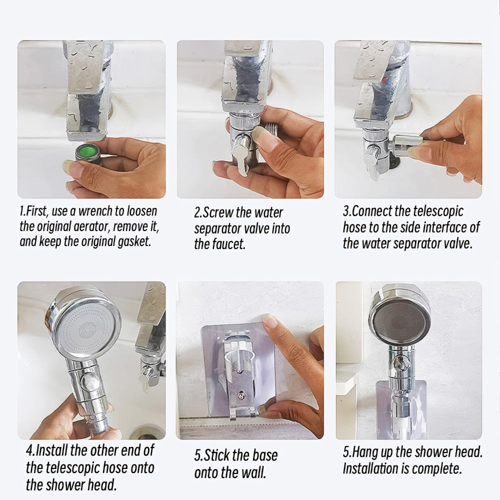 Handheld Shower Head Kit with Hose Bracket Diverter Faucet Adapter High Pressure Portable Shampoo Spray Set for Bathroom Sink Hair Washing Travel