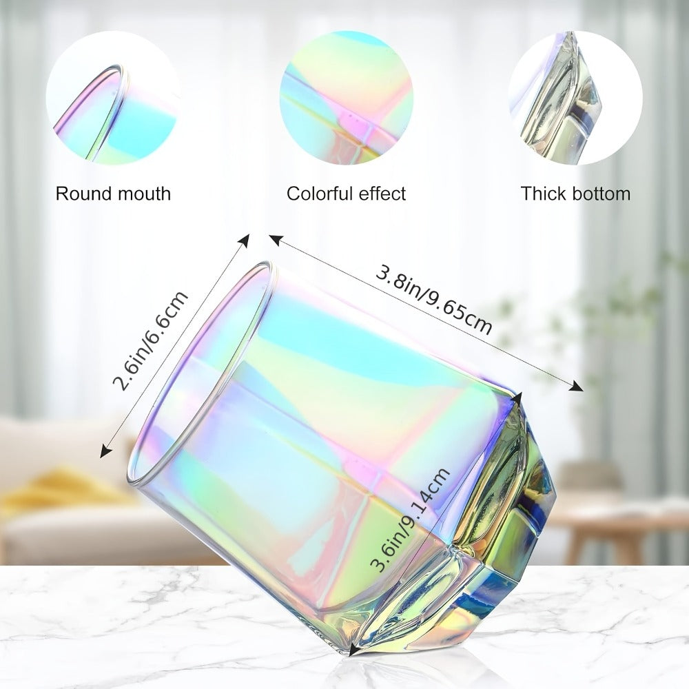 Iridescent Stemless Wine Glasses Set of 6, 10 oz Rainbow Glassware for White Wine Red Wine Cocktail Whiskey Bourbon Water, Modern Colorful Wine Glass Gift Set for Women Men Home Bar Party