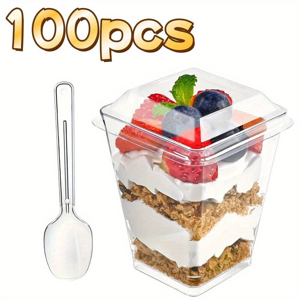 Disposable Dessert Cups with Lids & Spoons, 5oz Plastic Pudding Cups Set ¡ª 50/100/150/200 Pack Mini Clear Cups for Parties, Weddings, Picnics, Camping & Family Gatherings