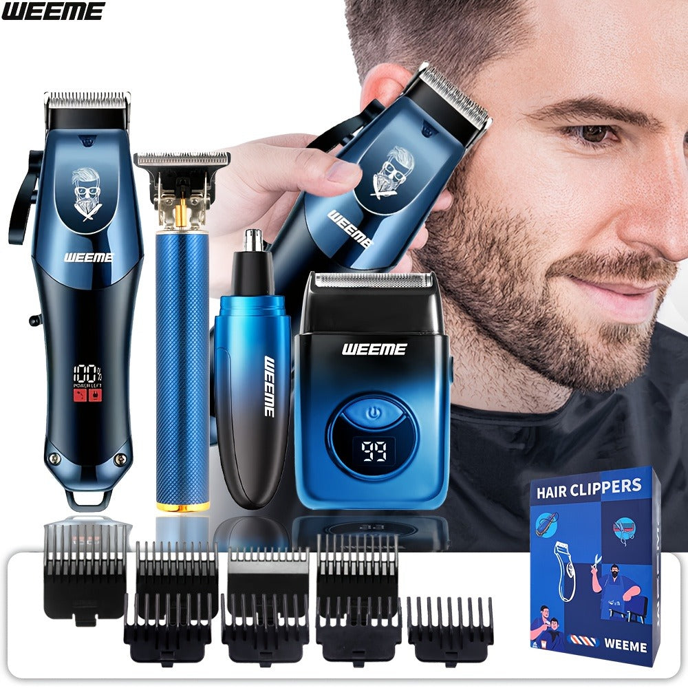 Men's Electric Hair Clipper Set USB Rechargeable with Nose Hair Trimmer & Shaver Wireless Professional Grooming Kit Father's Day Gift