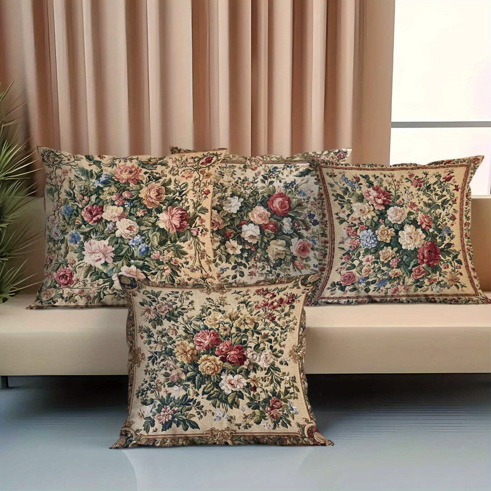 Vintage Floral Pillow Covers Set of 4 Soft Cozy Cushion Cases with Zipper 18x18in Single-Sided Print for Living Room Bedroom Porch Patio Car Office Home Decor Gift