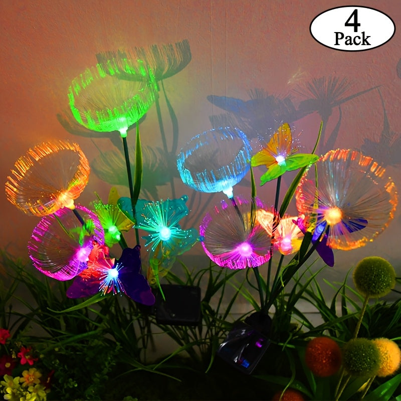 Solar Garden Lights 4-Pack, Fiber Optic Jellyfish Butterfly Stake Lights with 7-Color Changing LED & IP65 Waterproof ¡ª Solar Outdoor Lights for Garden Path, Yard, Patio & Holiday Decor