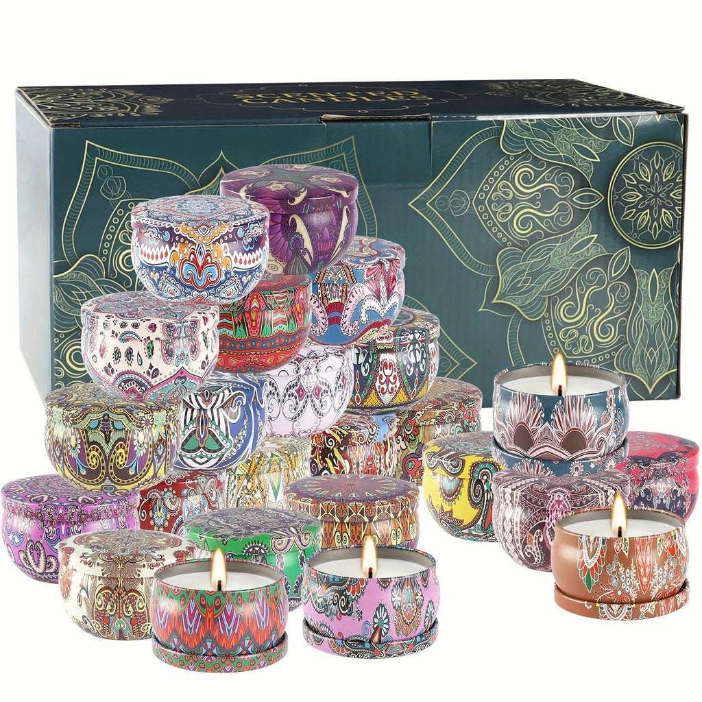 Scented Candles Gift Set 24 Pack Aromatherapy Soy Wax Candles with Lids Portable Travel Tin Can Candles for Home Spa Yoga Birthday Valentine's Day Mother's Day