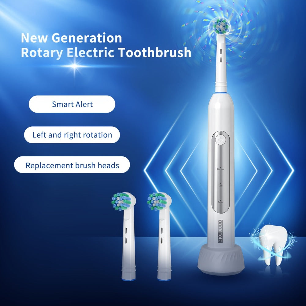Rotating Electric Toothbrush with 8 Replacement Heads ¨C Wireless Induction Charging, 3 Cleaning Modes, IPX7 Waterproof, Oral Care Gift for Family, Friends & Parents ¨C Blue, Purple, Black