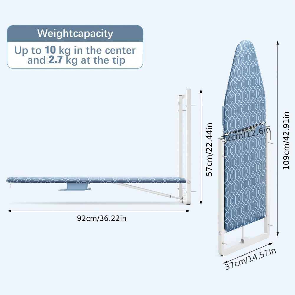 Wall Mount Ironing Board Foldable 36x12 Space Saving with Iron Holder Removable Heat Resistant Cover for Small Spaces Laundry Room Closet Apartment