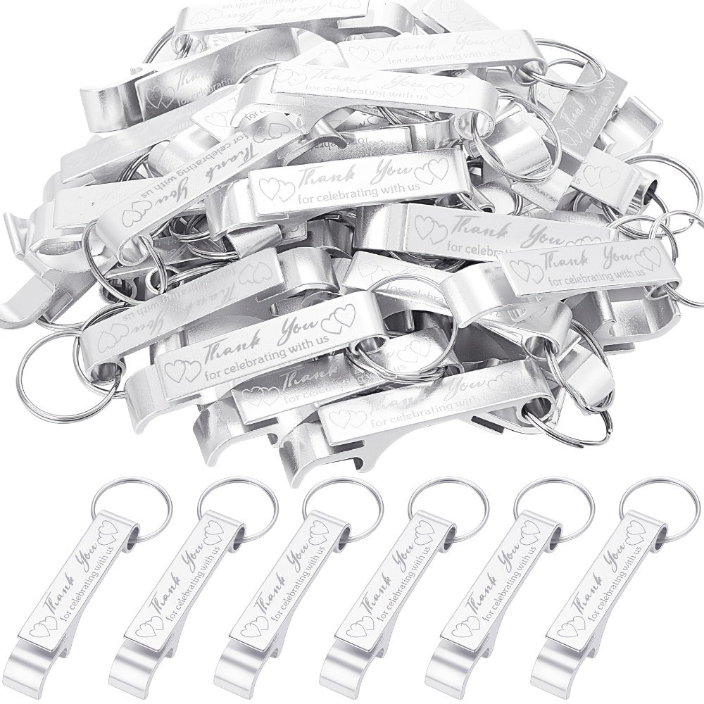 Bottle Opener Keychains Bulk 100 Pack - Aluminum Engraved Keychain Bottle Openers for Wedding Favors, Birthday Party, Graduation Gifts & Event Giveaways - Silver Bulk Party Favors for Guests