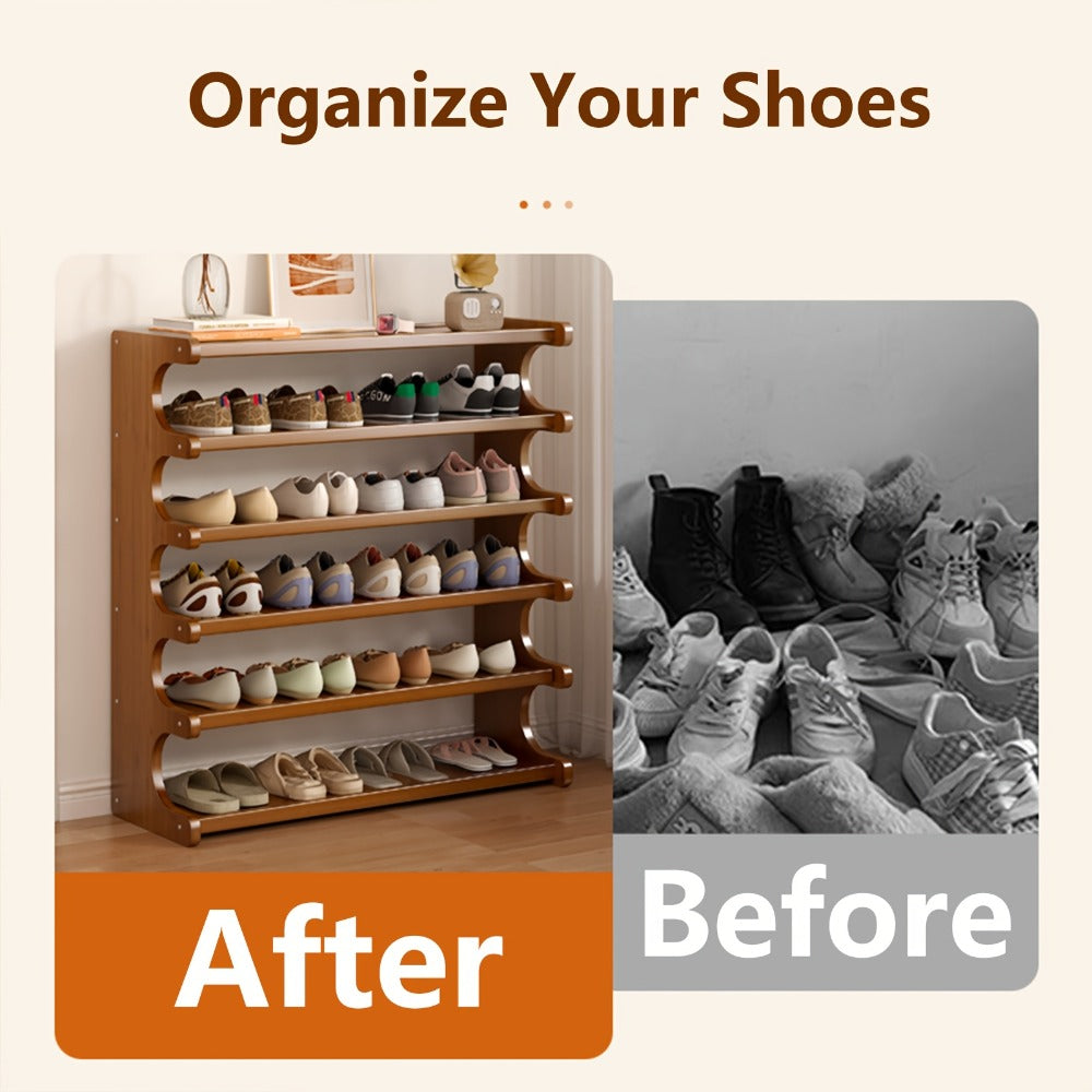 Bamboo Shoe Rack 3 5 6 Layer Widened Reinforced - Multi-Tier Shoe Storage Stand for Entryway Bedroom Living Room Garage, Space Saving Eco-Friendly Bamboo Shoe Organizer, Easy Assembly